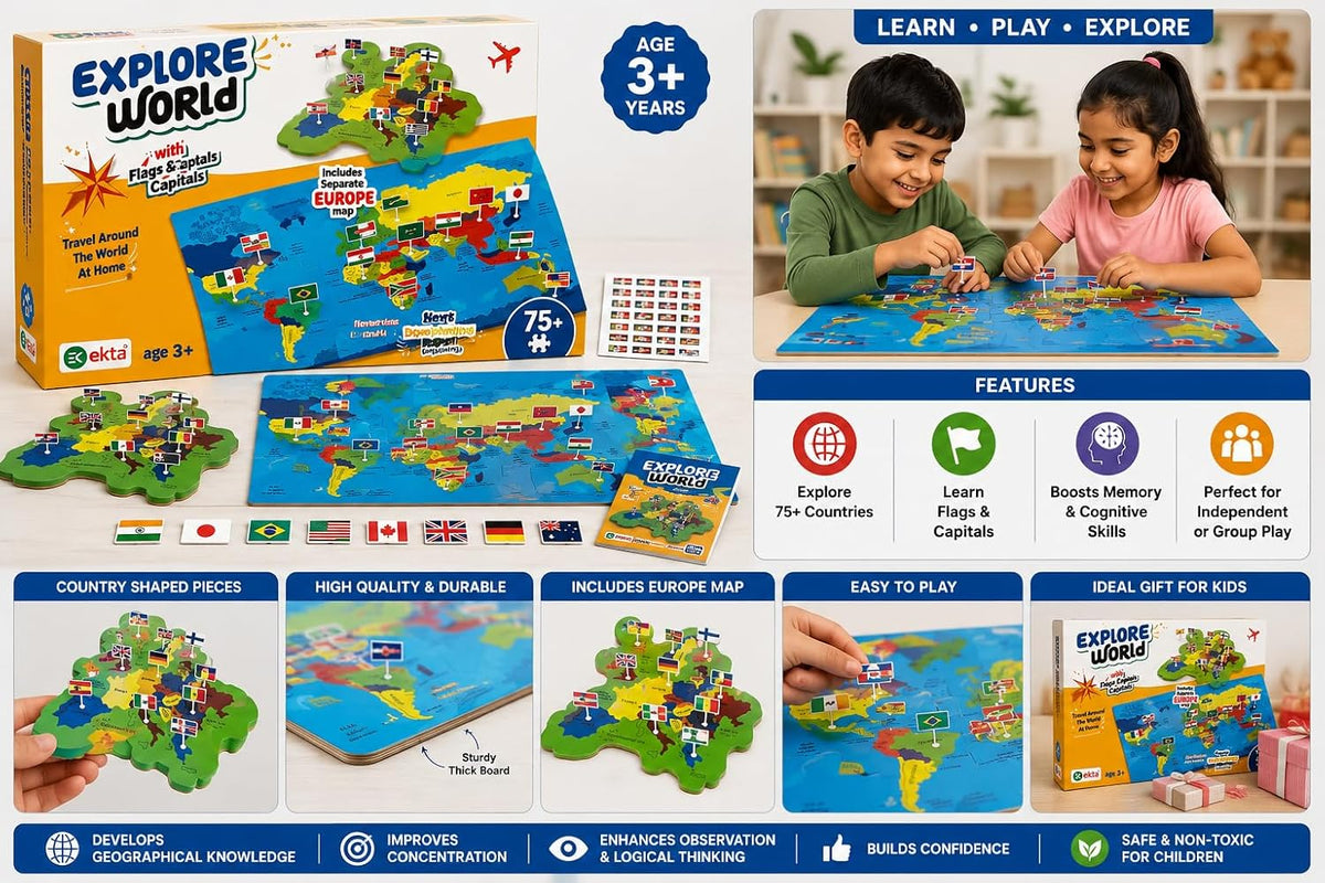 Explore World – World Map Puzzle with Flags & Capitals
