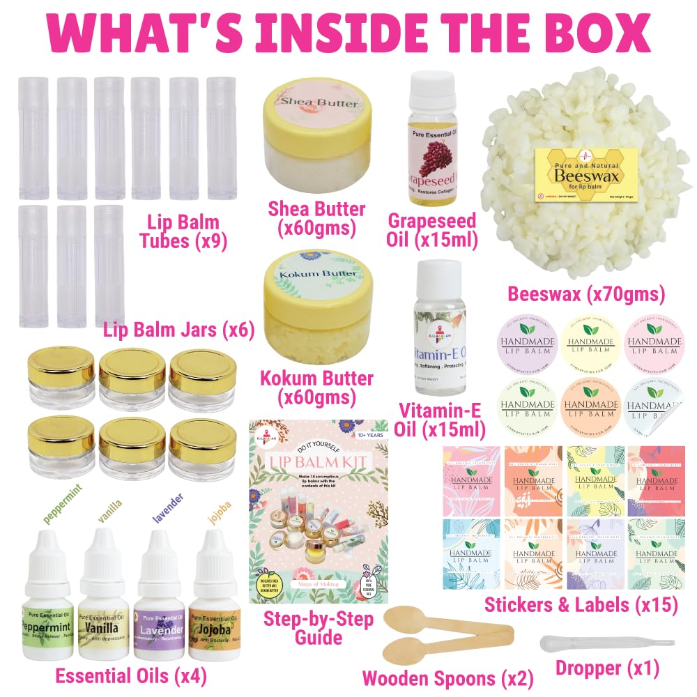 DIY Lip Balm Making Kit - Make 15 Lip Balms with Shea & Kukum Butter