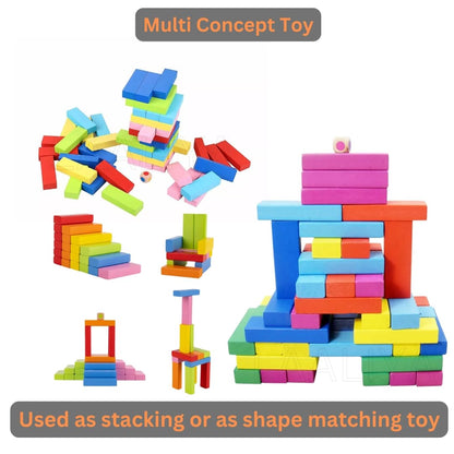 Wooden Stacking Tower Game – 54 Colorful Blocks with Dice