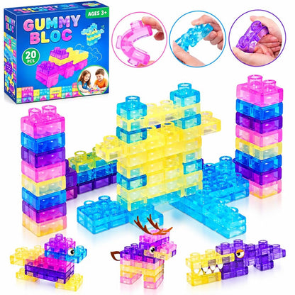 Sensory Soft Magic Gummy Building Blocks Squishy Stacking Toy Set 20 PCS