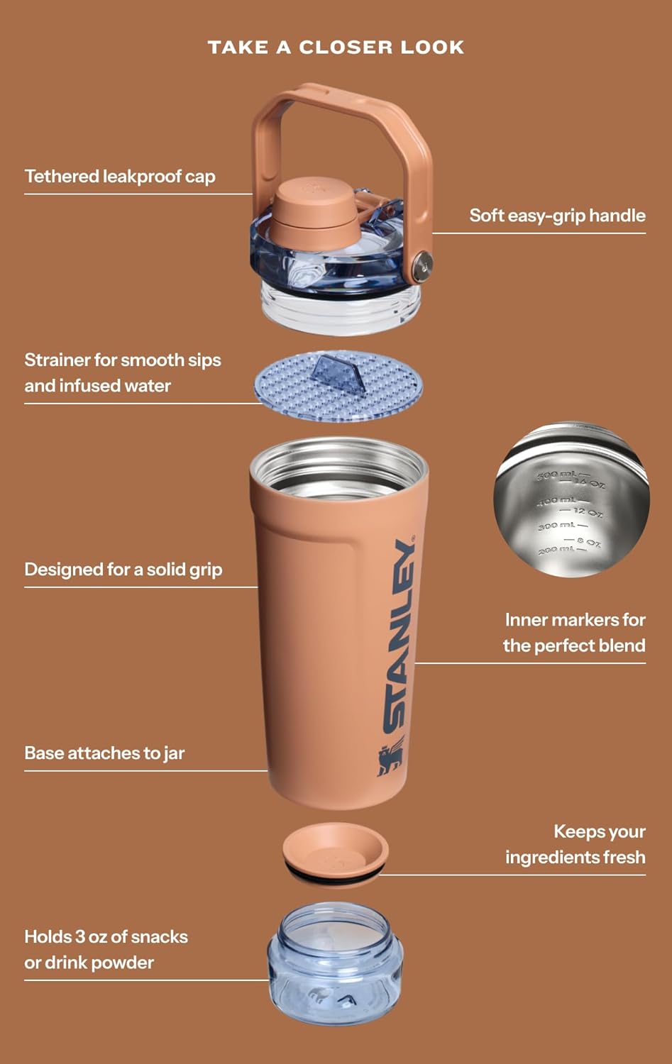 Stanley Gym Shaker Bottle with Mixing Filter & Carry Handle – Dessert Tan