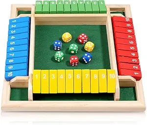 8 Dice Shut The Box Game | Classic 4-Sided Wooden Board Game for 2–4 Players | Educational Tabletop Toy for Learning Numbers, Math Skills & Family Fun Pub Game