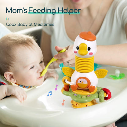 Goosey Giggles Baby Rattle Toy with Suction Cup - Musical Spinner Sensory Toy