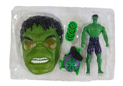 Avenger Super Hero Action Figure For Boys With Hulk Mask Wrist Band With Shooting Discs And Hulk Superhero Action Figure Toys For Kids, Green