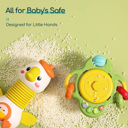 Goosey Giggles Baby Rattle Toy with Suction Cup - Musical Spinner Sensory Toy