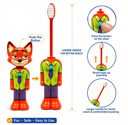 Cartoon Character Toothbrush with Soft Bristles & Protective Cap- Assorted