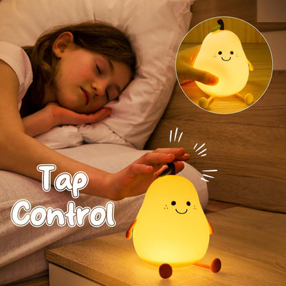 Cute Pear  Night Lamp with USB Rechargeable Touch Control - White