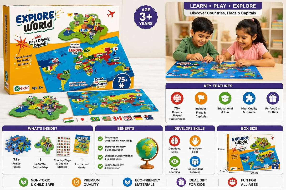 Explore World – World Map Puzzle with Flags & Capitals