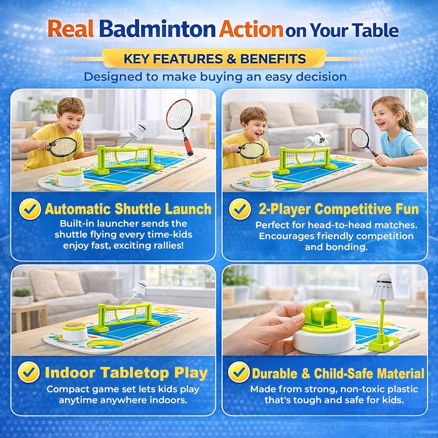 Tabletop Badminton Battle Game for kids – Interactive Indoor Sports Set