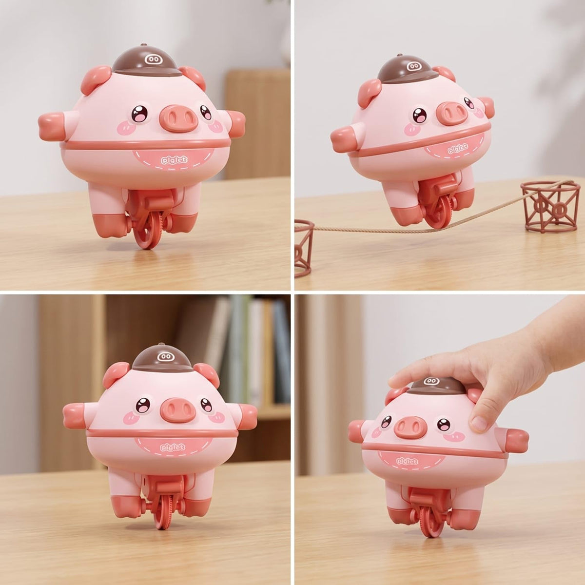 Electric Self-Balancing Pig Toy Cartoon Pig Toy with Support Frame for Children