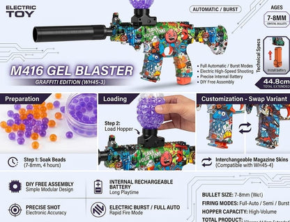 M416 Gel Blaster Electric Toy Gun with Graffiti Design