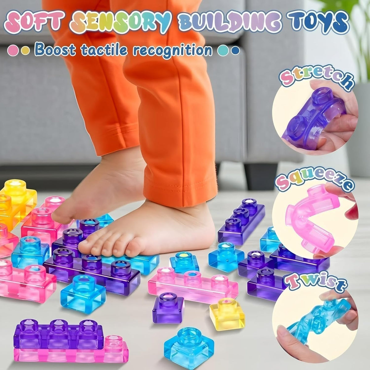 Sensory Soft Magic Gummy Building Blocks Squishy Stacking Toy Set 20 PCS