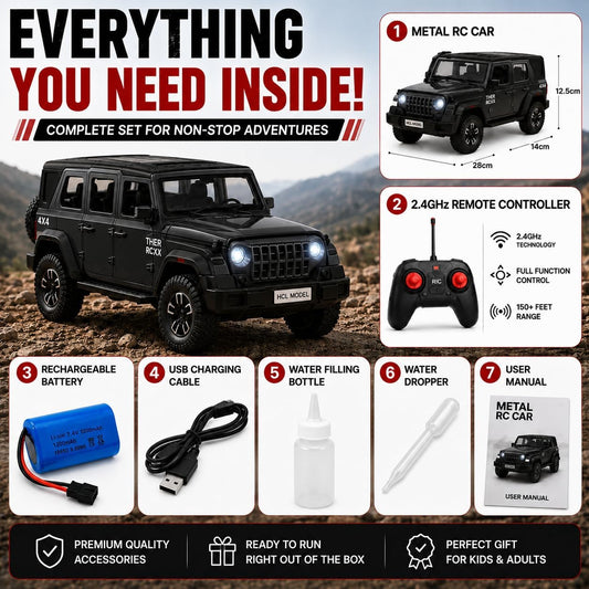 4x4 RC Off-Road Jeep with LED Lights, Water Spray Mist Effect & Remote Control, Rechargeable Rock Crawler Toy Car for Kids