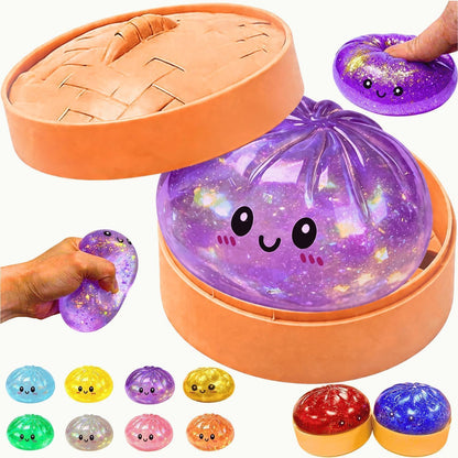 Glitter Dumpling Stress Relief Squishy Sensory Fidget Toy with Case