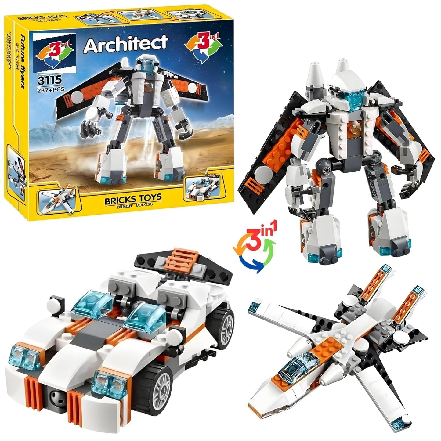 3 in 1 Architect Brick Toys 237+ Pieces Building Block - Space Astronaut Theme Blocks and Bricks