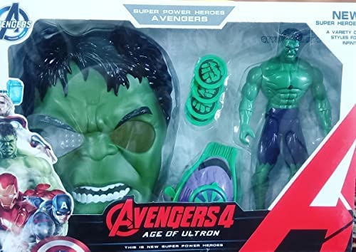 Avenger Super Hero Action Figure For Boys With Hulk Mask Wrist Band With Shooting Discs And Hulk Superhero Action Figure Toys For Kids, Green