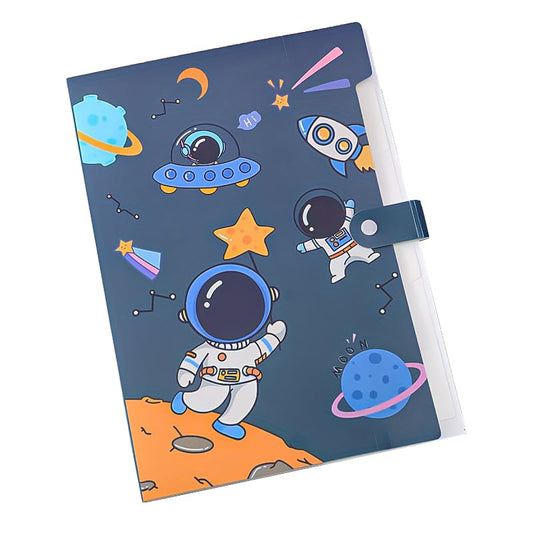Cartoon Astronaut 6-Gate A4 File Folder – Exam Paper Organizer (Blue)