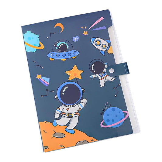 Cartoon Astronaut 6-Gate A4 File Folder – Exam Paper Organizer (Blue)