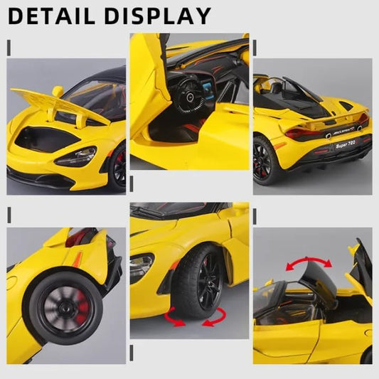 Mclaren 720 Diecast Metal Pull Back Car with 6 Openable Doors with Sound and Light Toy Decoration car Best Gift Toys for Kids 【Colors as Per Stock】