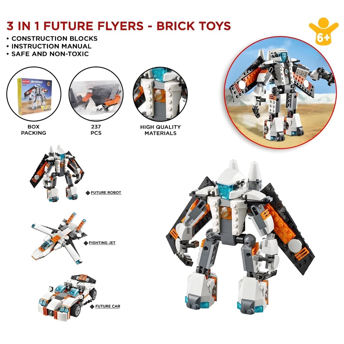 3 in 1 Architect Brick Toys 237+ Pieces Building Block - Space Astronaut Theme Blocks and Bricks