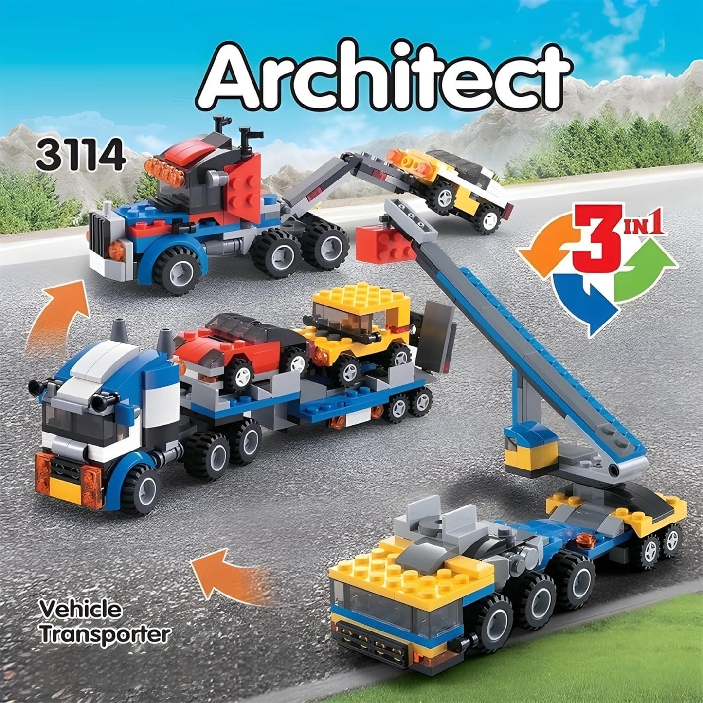 Architect 3 in 1 Jeep, Car & Truck Vehicle Toys | Transporter Building Brick Block for Kids | Stem Educational Learning Die Toys for Kids | Creative Construction Toy (264 Pcs)