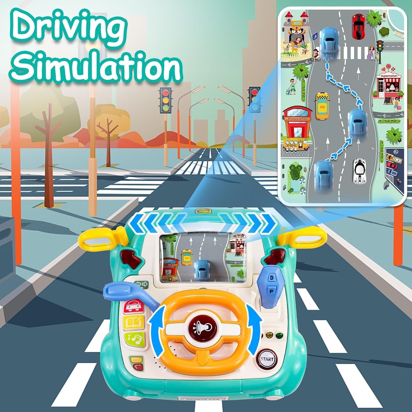 Steering Wheel Baby Racing Car with Realistic Sound and Light