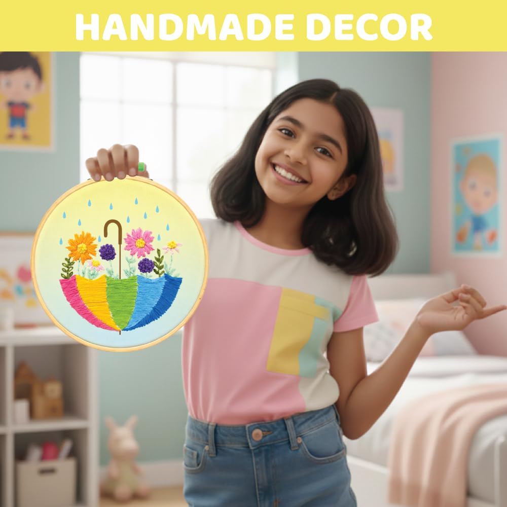 Scenic Embroidery Kit with Printed Fabric, Hoop Ring, Thread & Tools