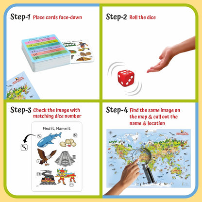 Geografika Illustrated Explored the World Map Game & 48 Cards and 1 Dice
