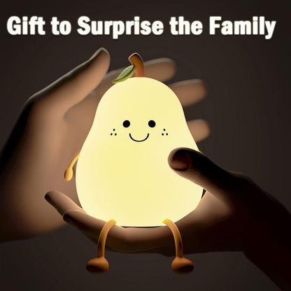 Cute Pear  Night Lamp with USB Rechargeable Touch Control - White