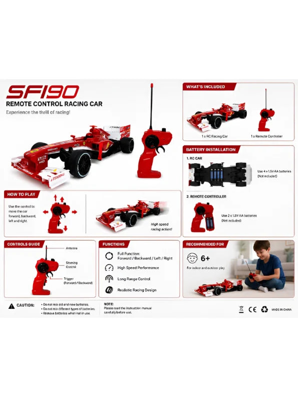 SF190 1:12 Scale Remote Control Formula 1 Racing Car - High Speed RC Car TV6734