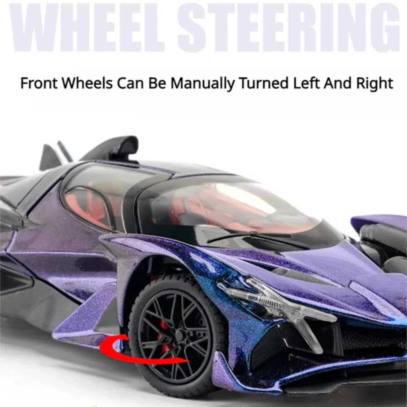 Apollo Evo - Purple Alloy Diecast Pullback Metal Car Toy with Sound Light & Opening Doors - Great Gift Toy for Kids