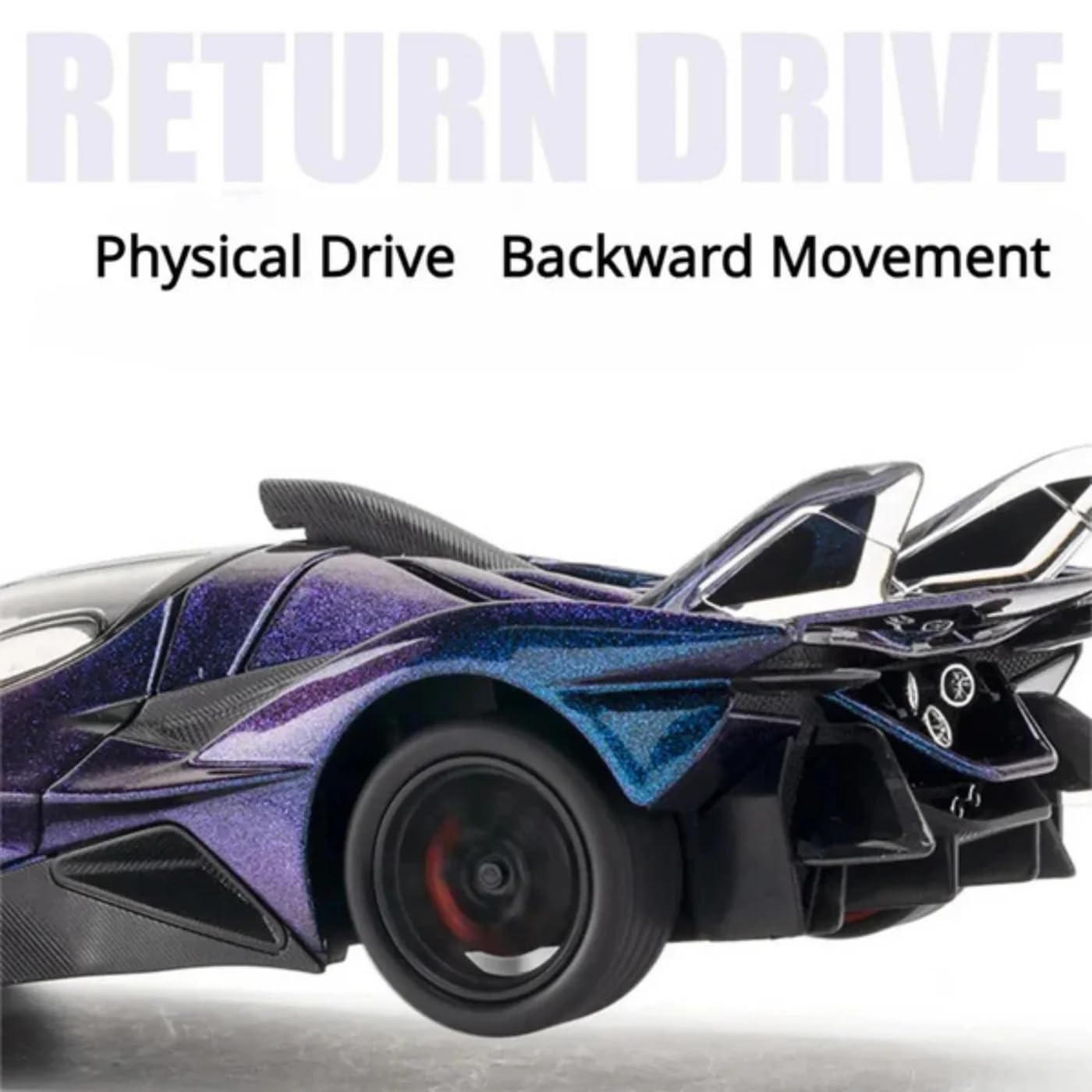 Apollo Evo - Purple Alloy Diecast Pullback Metal Car Toy with Sound Light & Opening Doors - Great Gift Toy for Kids