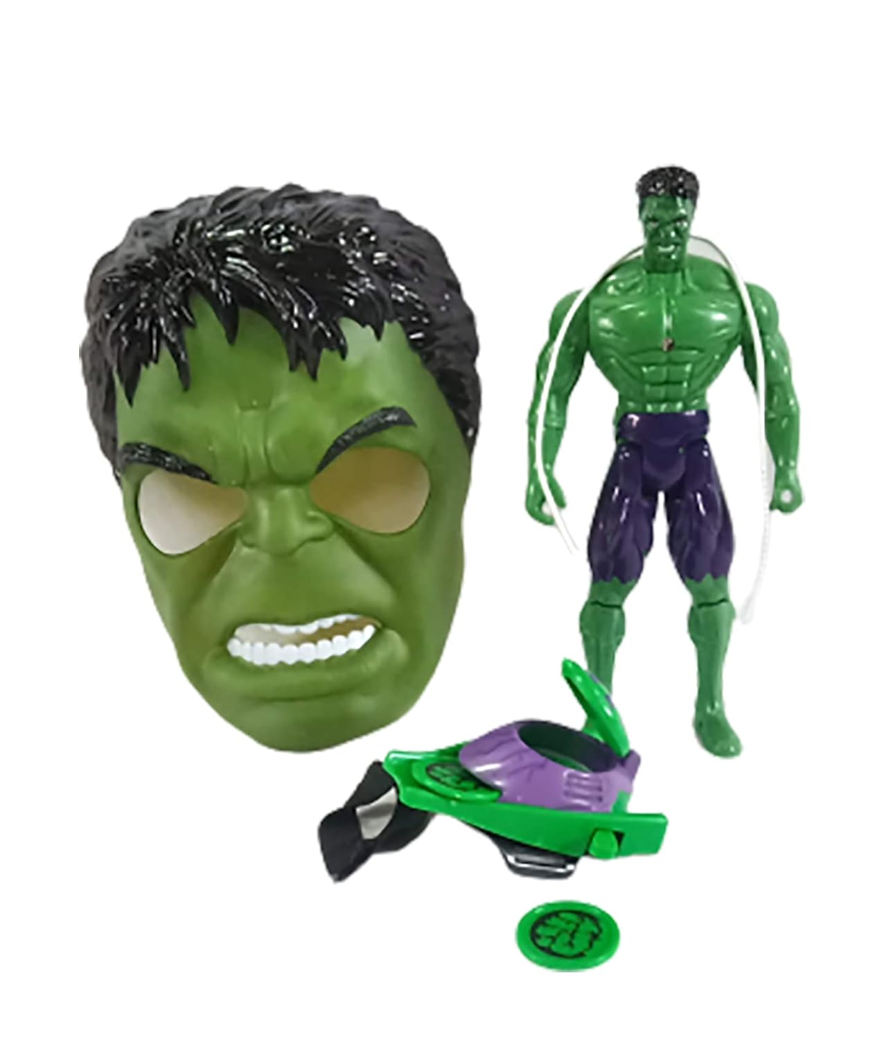Avenger Super Hero Action Figure For Boys With Hulk Mask Wrist Band With Shooting Discs And Hulk Superhero Action Figure Toys For Kids, Green