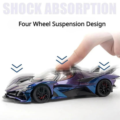 Apollo Evo - Purple Alloy Diecast Pullback Metal Car Toy with Sound Light & Opening Doors - Great Gift Toy for Kids