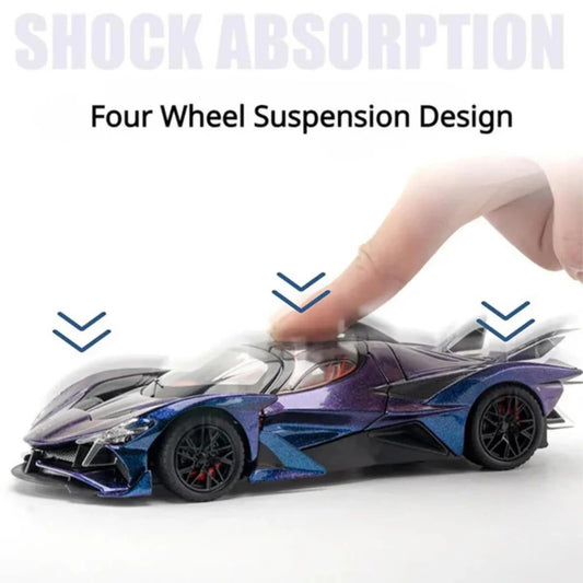 Apollo Evo - Purple Alloy Diecast Pullback Metal Car Toy with Sound Light & Opening Doors - Great Gift Toy for Kids