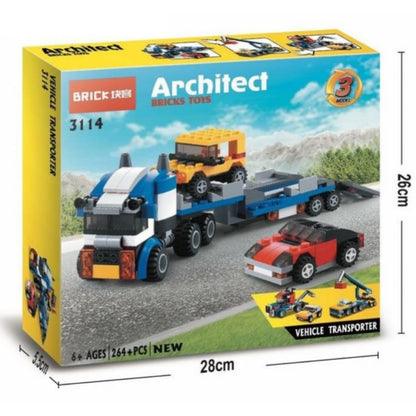 Architect 3 in 1 Jeep, Car & Truck Vehicle Toys | Transporter Building Brick Block for Kids | Stem Educational Learning Die Toys for Kids | Creative Construction Toy (264 Pcs)