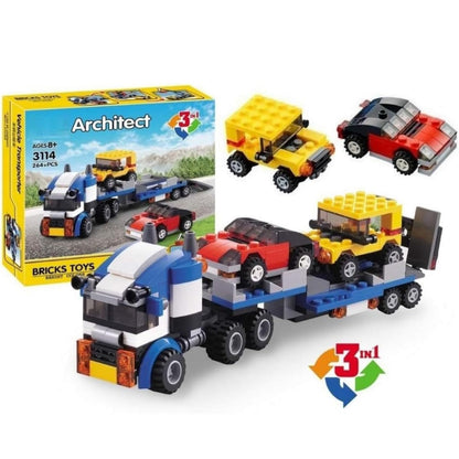 Architect 3 in 1 Jeep, Car & Truck Vehicle Toys | Transporter Building Brick Block for Kids | Stem Educational Learning Die Toys for Kids | Creative Construction Toy (264 Pcs)