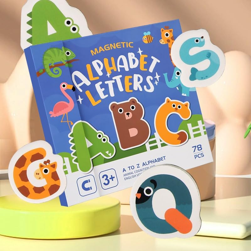 Magnetic Alphabet Letters Learning Set for Kids | 78 Pcs ABC with Animal Board Book