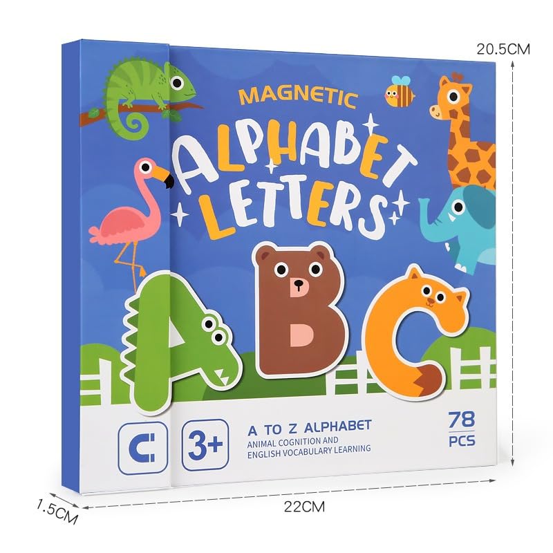 Magnetic Alphabet Letters Learning Set for Kids | 78 Pcs ABC with Animal Board Book