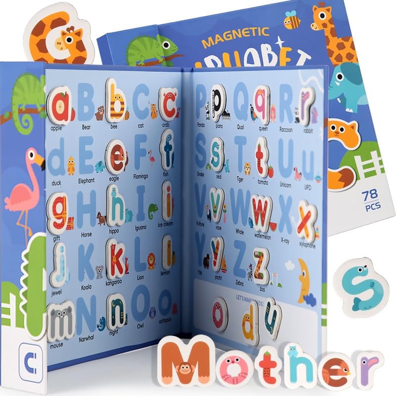 Magnetic Alphabet Letters Learning Set for Kids | 78 Pcs ABC with Animal Board Book