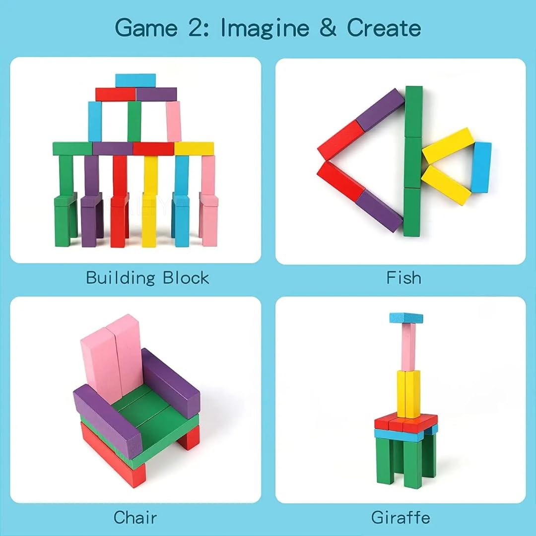 Wooden Stacking Tower Game – 54 Colorful Blocks with Dice