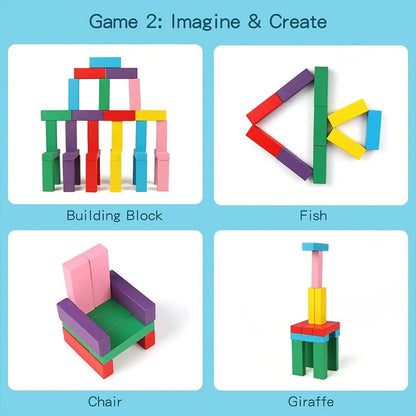 Wooden Stacking Tower Game – 54 Colorful Blocks with Dice