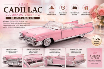 1:24 scale Classic Pink Vintage Convertible Die-Cast Car – Collectible Model