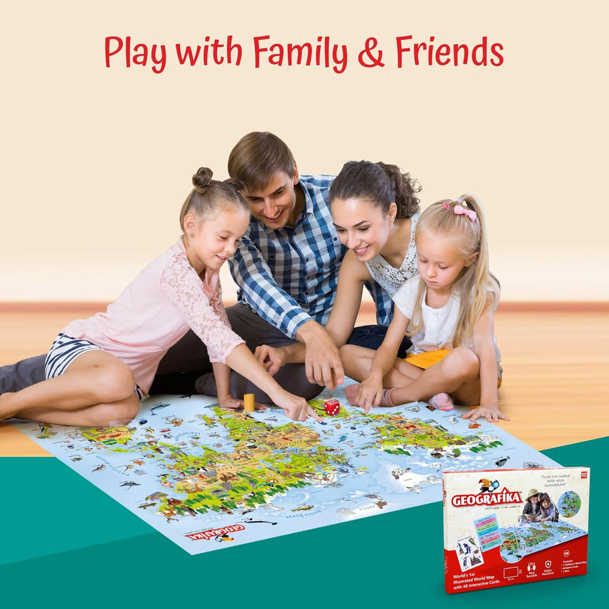 Geografika Illustrated Explored the World Map Game & 48 Cards and 1 Dice