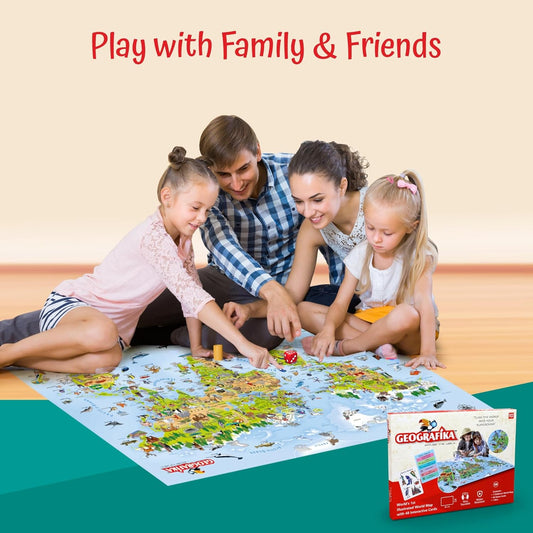 Geografika Illustrated Explored the World Map Game & 48 Cards and 1 Dice