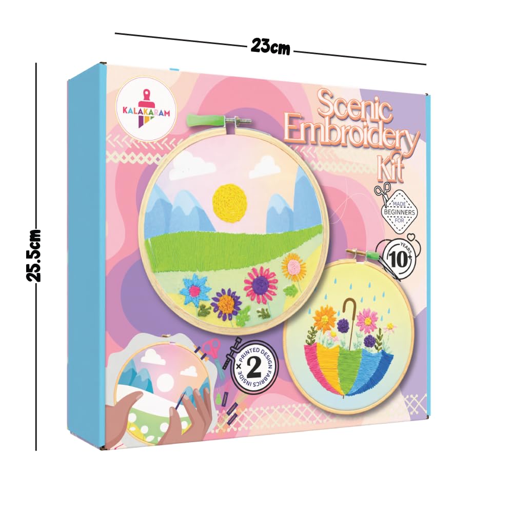 Scenic Embroidery Kit with Printed Fabric, Hoop Ring, Thread & Tools