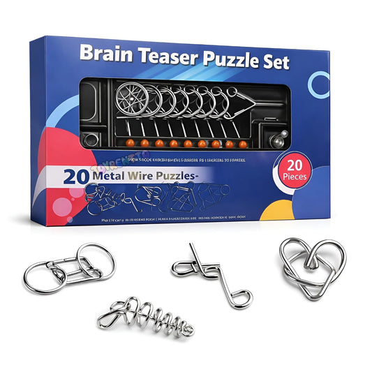 20-Piece Metal Wire Puzzle Set for Kids & Adults - Silver