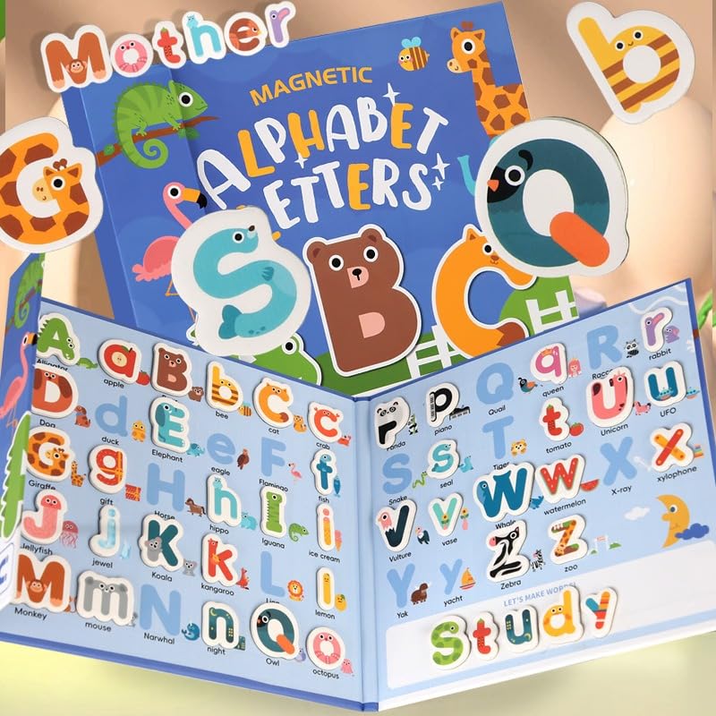 Magnetic Alphabet Letters Learning Set for Kids | 78 Pcs ABC with Animal Board Book
