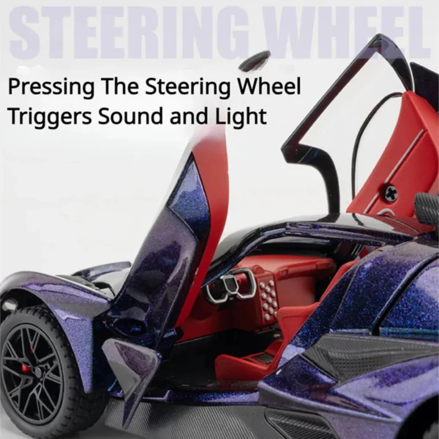 Apollo Evo - Purple Alloy Diecast Pullback Metal Car Toy with Sound Light & Opening Doors - Great Gift Toy for Kids