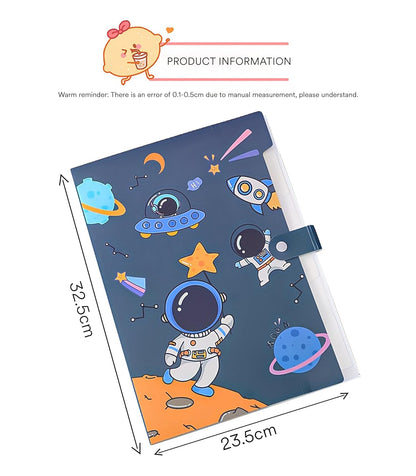 Cartoon Astronaut 6-Gate A4 File Folder – Exam Paper Organizer (Blue)